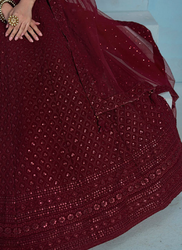 Bridal Mahroon Georgette Lehenga choli with elegant sequin thread embroidery work.